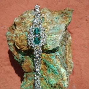 Hand made Byzantine link pure silver bracelet